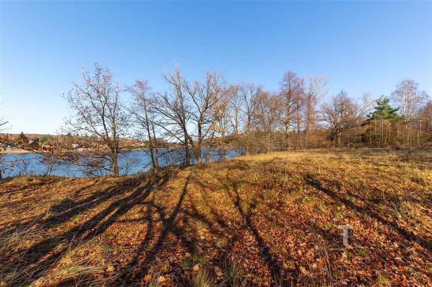 Krásný pozemek u jezera s výhledem na vodu, ideální pro výstavbu, obklopený přírodou, klidná lokalita vhodná pro rekreační účely.